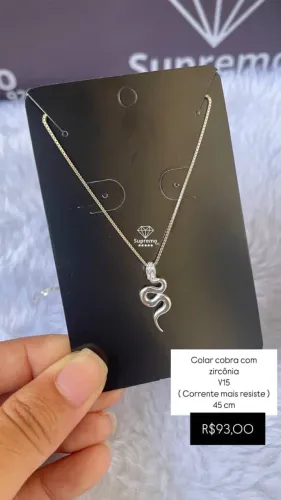 Colar Cobra Zircônia V15 em Prata 925 acompanha certificado de garantia 