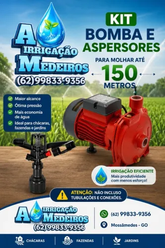 KIT BOMBA + 6 ASPERSOR PARA IRRIGAÇÃO ATÉ 150MT