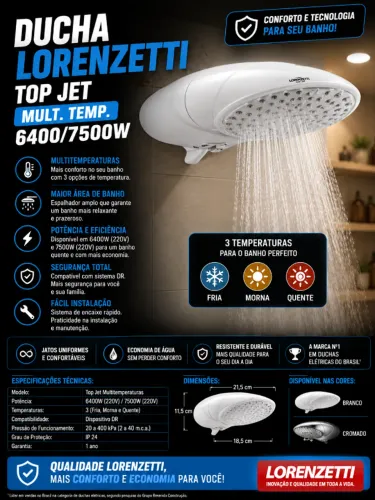 DUCHA LORENZETTI TOP JET MULTI TEMPERATURA 6400