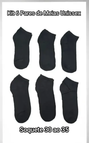 Kit 6 Pares de Meia Feminino Masculino Unissex Soquete 30 ao 35