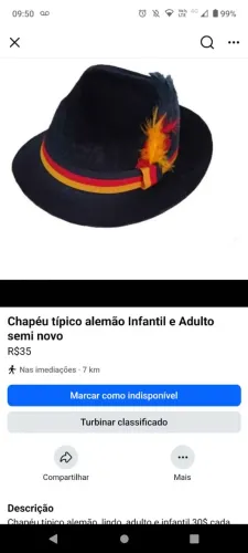 Chapéu Tipico Alemão usado 1x adulto e infantil 