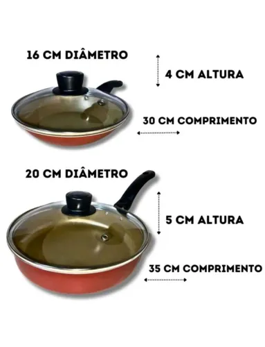 Jogo de Frigideira Marcolar Antiaderente n° 16 e 20 cm Diâmetro com Tampa de vidro