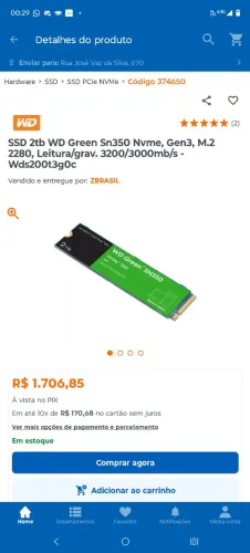 Pra vender só Hoje m.2 de 2tb com preço de 1tb.