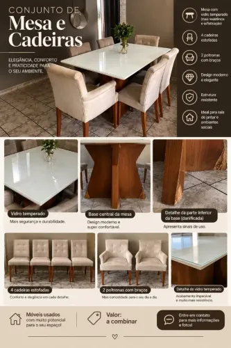 Mesa 6 lugares sendo 2 poltronas