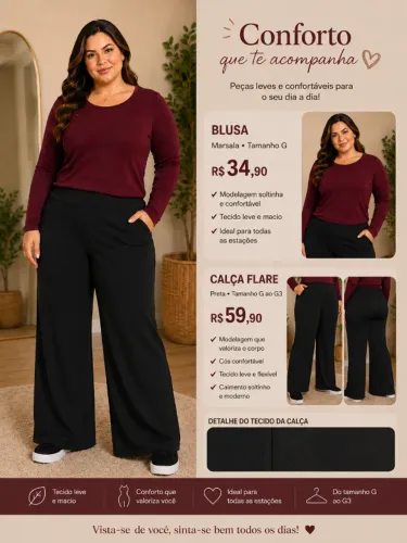 CALÇA MALHA FORRADA PANTALONA PRETA G1 AO G3