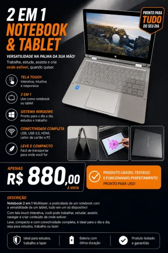 Notebook Multilaser 2 em 1 Touch | Notebook + Tablet | Windows | Excelente Estado