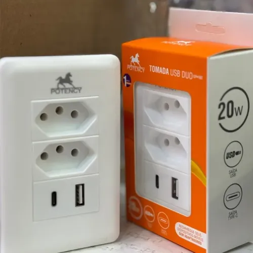 Tomada USB Duo com Entrada Tipo C