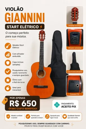 Violão Elétrico Giannini Start + Capa - Com Afinador (Perfeito Iniciantes)