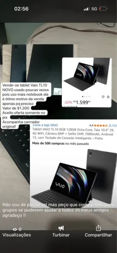 Tablet vai o TL 10 aceito oferta no Pix