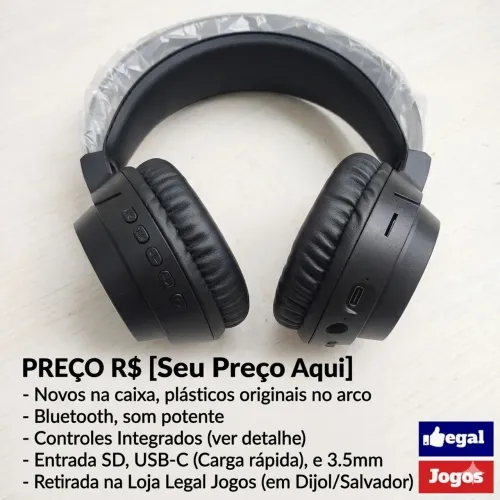 Headphone Bluetooth Kapbom (Novo) - Entrada SD, Aux e USB-C