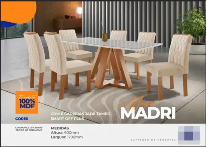 Conjunto Mesa Madri com 6 Cadeiras Madri Tampo em Vidro 170x90cm - Em Oferta