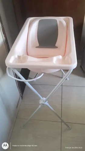 Banheira Galzerano Rosa com Suporte e Apoio para Bebê - Nova