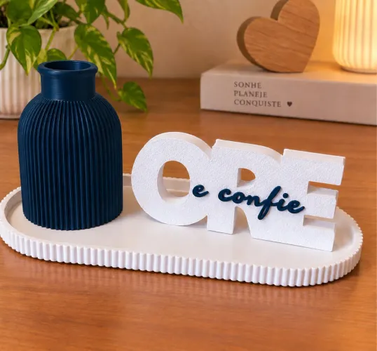 Kit Ore e Confie com Bandeja e Vaso Decorativo - Decoração Religiosa Minimalista