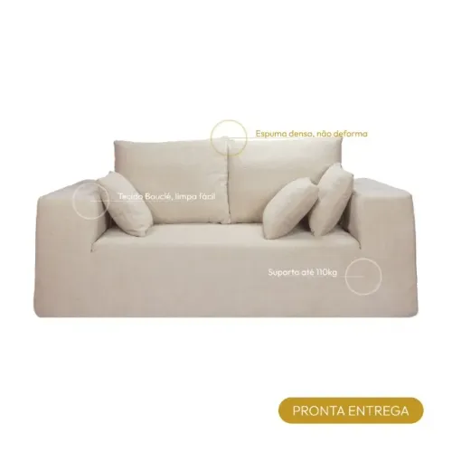 Sofá Modular 2 Lugares em Bouclé Bege