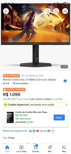  AOCMonitor Gamer Aoc 24 180hz 0,5ms Ips 24g4/p