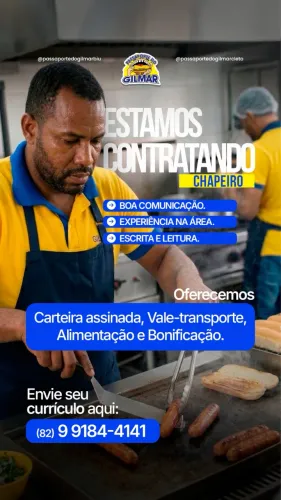 Estamos contratando chapeiro 