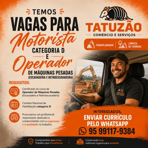 PROCURA-SE MOTORISTA E OPERADOR
