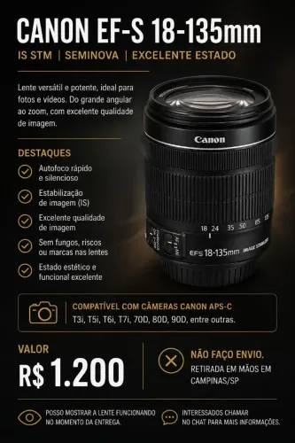 Canon EF-S 18-135mm IS STM Seminova | Excelente Estado | R$ 1.200