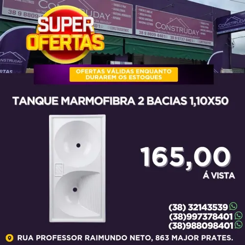 Tanque 2 Bacias de Marmofibra 1,10x50