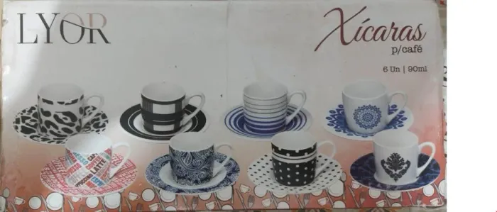 Jogo 6 Xícaras Café Lyor Xícaras Xadrez P&B 90ml + Pires - NOVO!