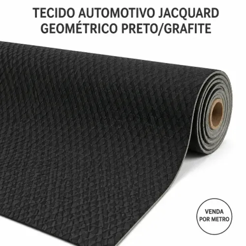 Tecido Automotivo Jacquard Geométrico Preto/Grafite com Espuma - Venda por Metro