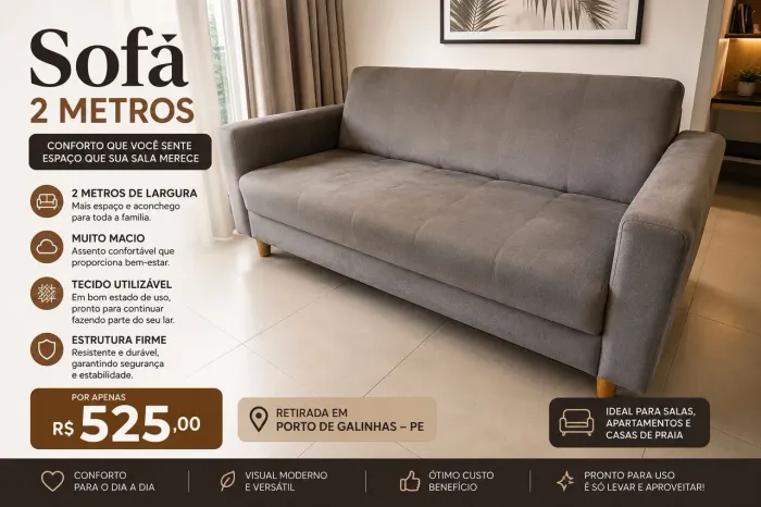 Sofá Cama 2 Metros - Muito Confortável | Excelente Custo-Benefício