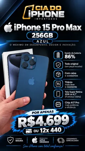 iPhone 15 pro Max 256GB azul impecável