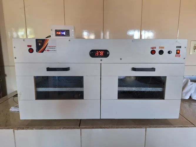 Chocadeira semi nova de 120 ovos . Rolagem automática, termostato, medidor de umidade.  