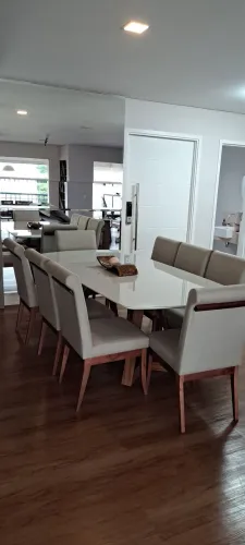 Mesa Jantar vidro e madeira Grande: 218 cm - com 8 cadeiras