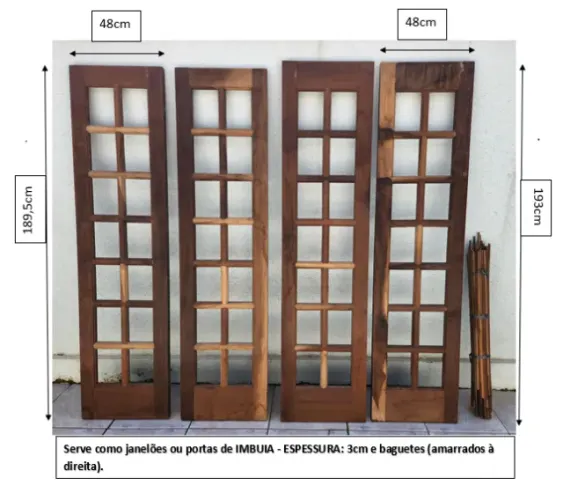 Janelões e/ou portas de imbuia maciça