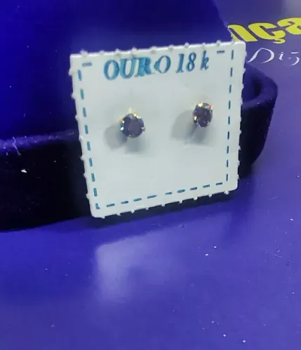 Brincos Zircônia Lilas Ouro 18 Kilates 3 mm