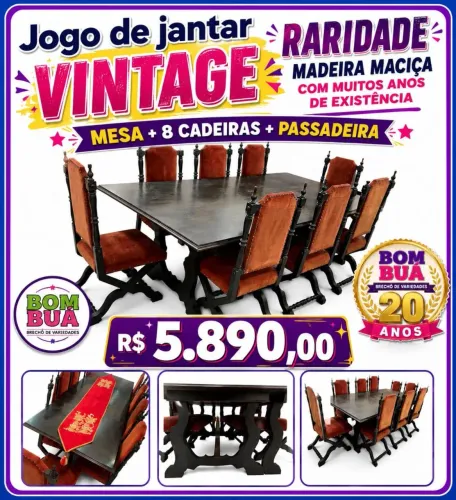 Mesa com 8 Cadeiras VINTAGE
