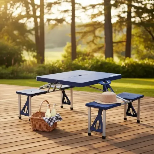 Mesa Azul Retrátil Com Acentos 