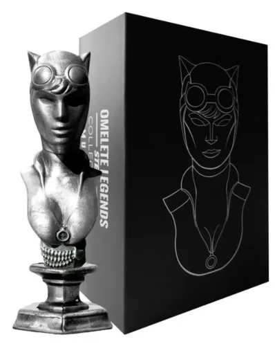 Busto da Mulher Gato (Catwoman) de Metal, da DC Comics, coleção Omelete Box Steel