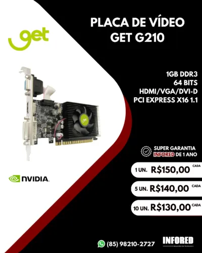 Placa de vídeo G210 1 GB DDR3 64 bits Get