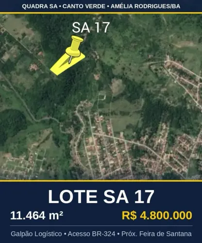 Terreno 11.464 m² p/ Galpão Logístico BR-324, próx. Feira de Santana