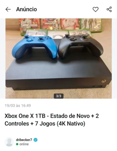 Xbox One X 1TB + 2 Controles Originais + Lote de Jogos [R$ 1.700,00]