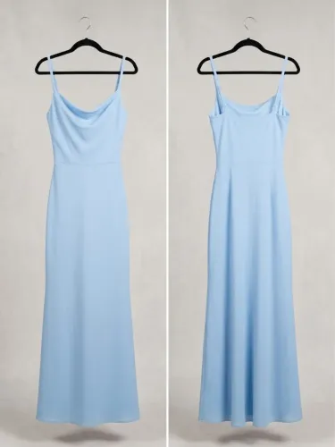 Vestido longo em crepe azul 