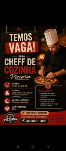 Vaga para cheff de cozinha em pizzaria 