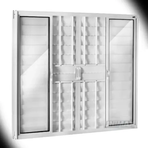 Janela Veneziana de Alumínio Branca 6 Folhas com Grade 100x120cm