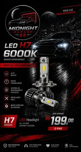 Kit LED H7 6000K Super Branco - Alta Performance Automotiva
