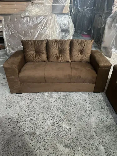 Sofá Novo 3 Lugares Veludo Caramelo