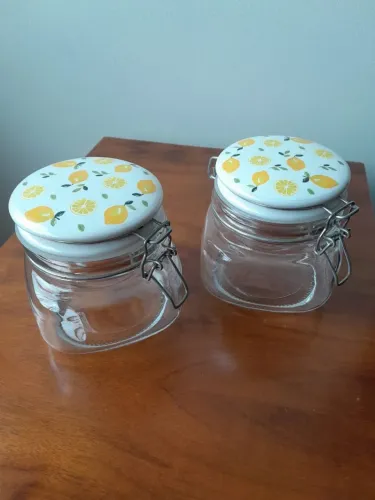 2 potes de vidro com estampa limão siciliano