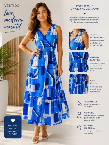 Vestido de Alça Azul Floral