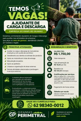 Vaga para ajudante de carga e descarga