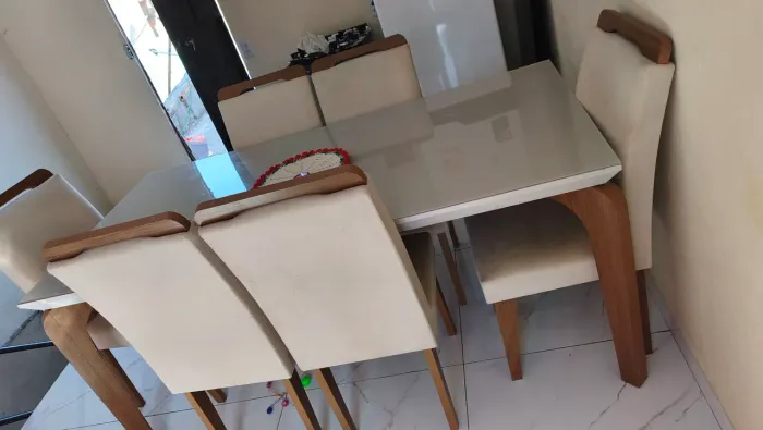 Mesa 6 lugares de vidro 1700