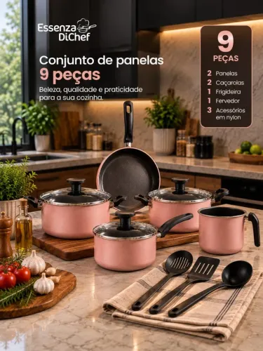 Jogo de Panelas 9 Peças Antiaderente