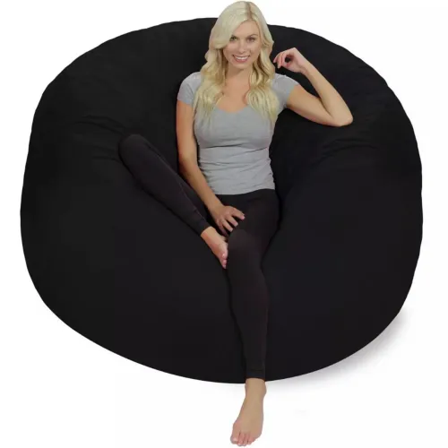 Puff Gigante Redondo 140x50 Em Suede Preto Sem Enchimento