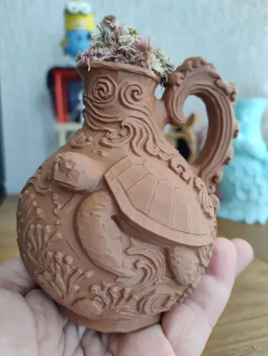 Jarra Decorativa Tartaruga Marinha em Relevo - Arte & Natureza em Impressão 3D