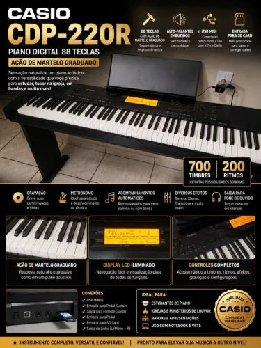 Piano Digital Casio CDP 220R 88 teclas 